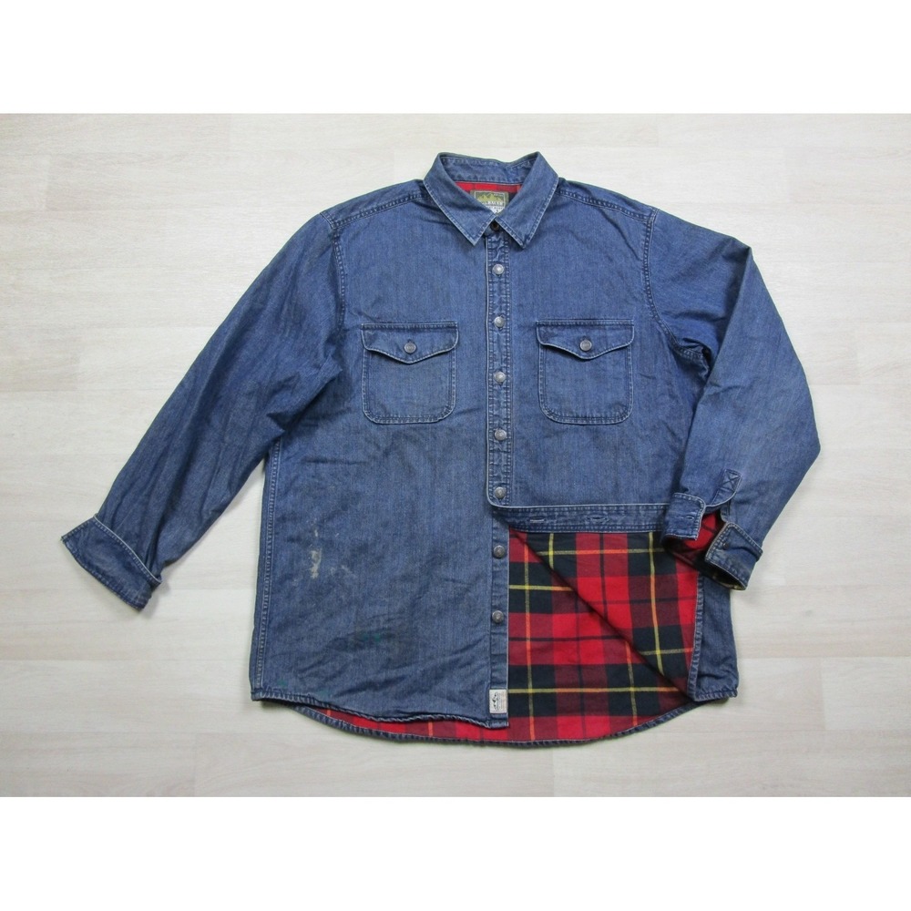 Eddie Bauer‎ Sport Shop (XL Tall) Flannel Lined Denim Shirt Jacket Metal Buttons
